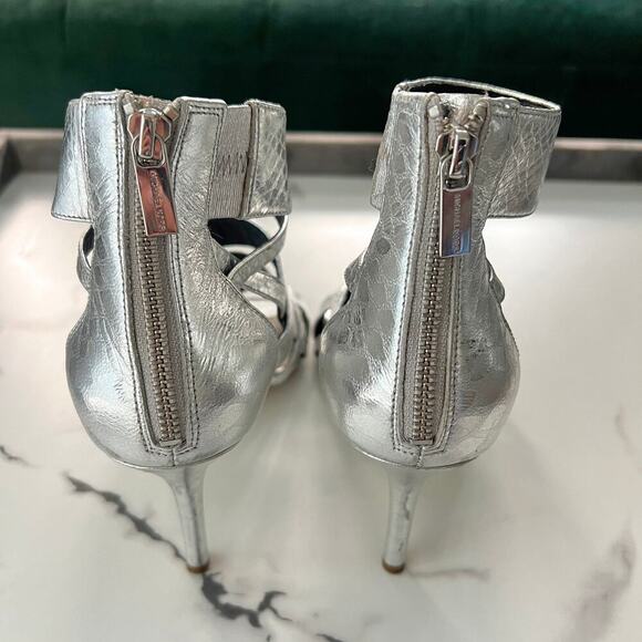 Michael Kors Shiloh Metallic Silver Snakeskin High Heel Sandals Size 9.5 - Picture 5 of 10